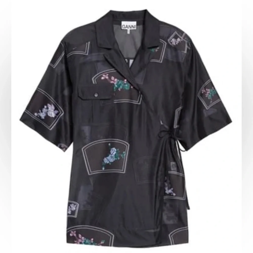 Ganni Organza Floral Embroidered Organza Top - Picture 2 of 6